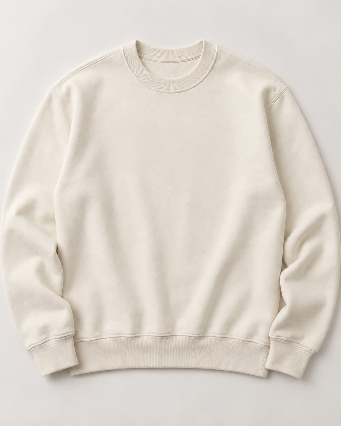 Illustrative bone-colored crewneck blank for previewing artwork placement