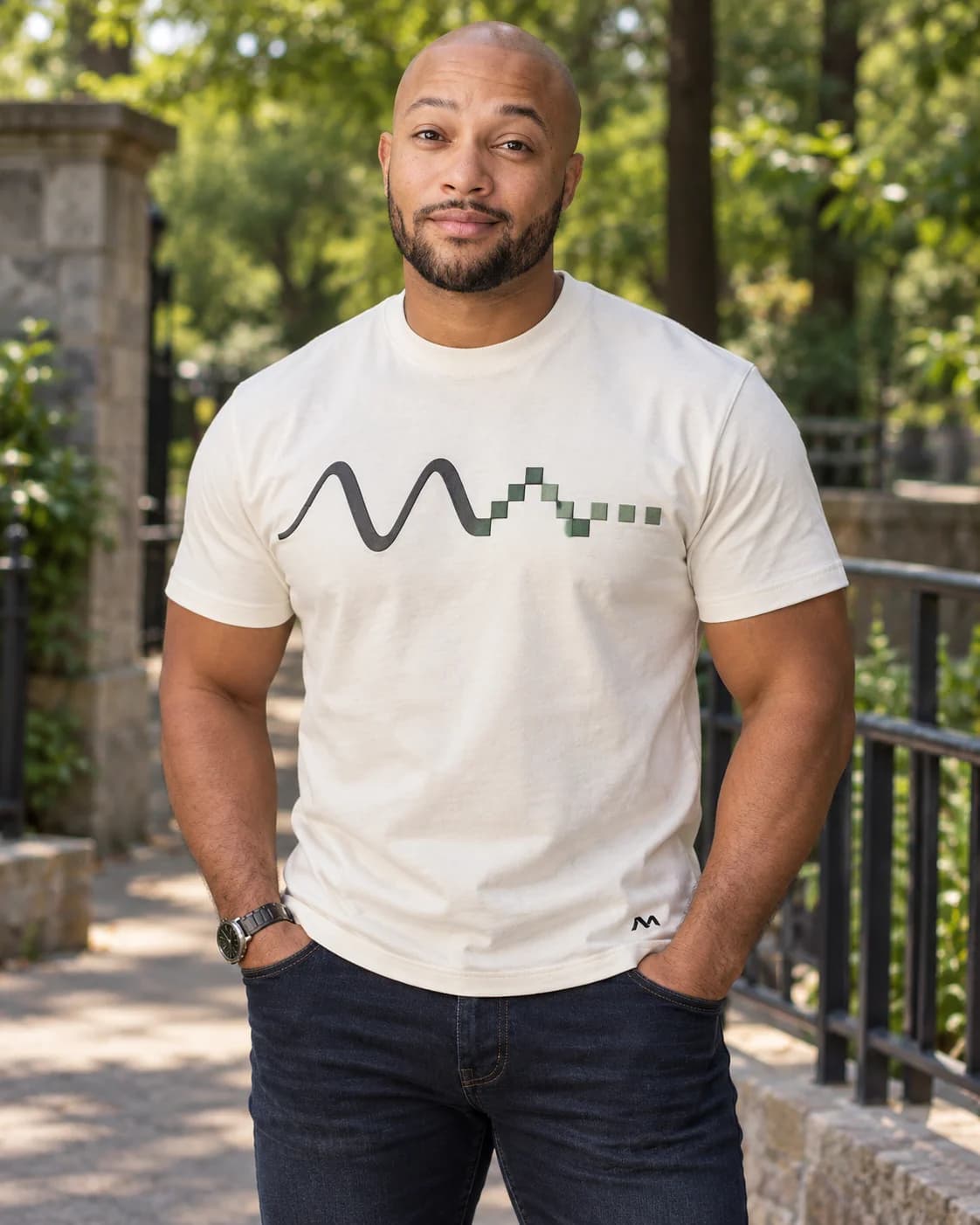Analog / Digital concept mockup in Bone tee concept