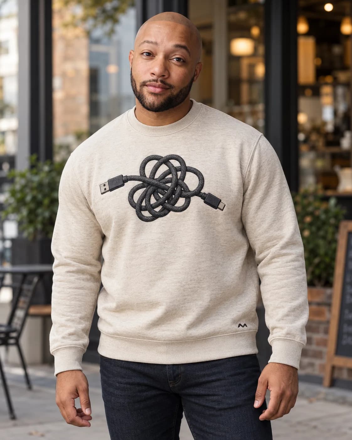 Cable Knot concept mockup in Oatmeal crewneck concept