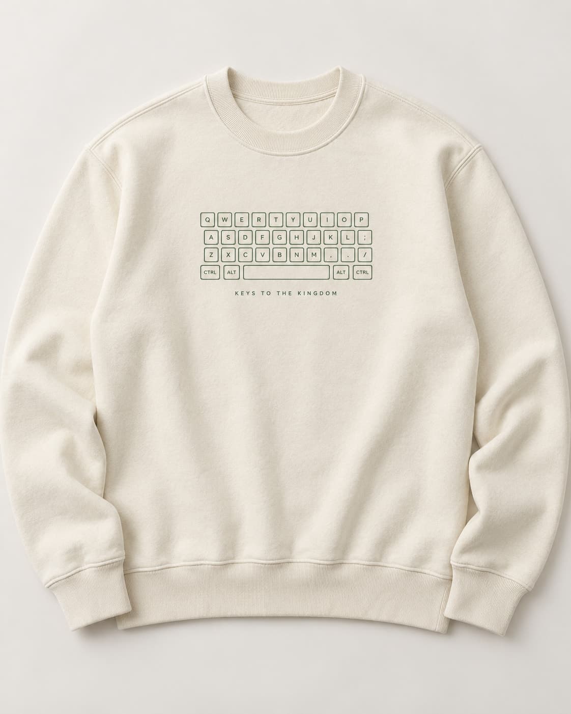 Cream crewneck with an original keyboard diagram